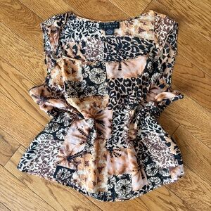 Vintage 90’s Spencer Jeremy 100% silk patchwork motif tank w/ metal ring detail